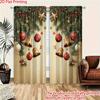 2PCS Christmas Curtains Golden Bell Xmas Ball Pine Branch Snowflake Digital Print Drapes for Living Room Bedroom Holiday Decor