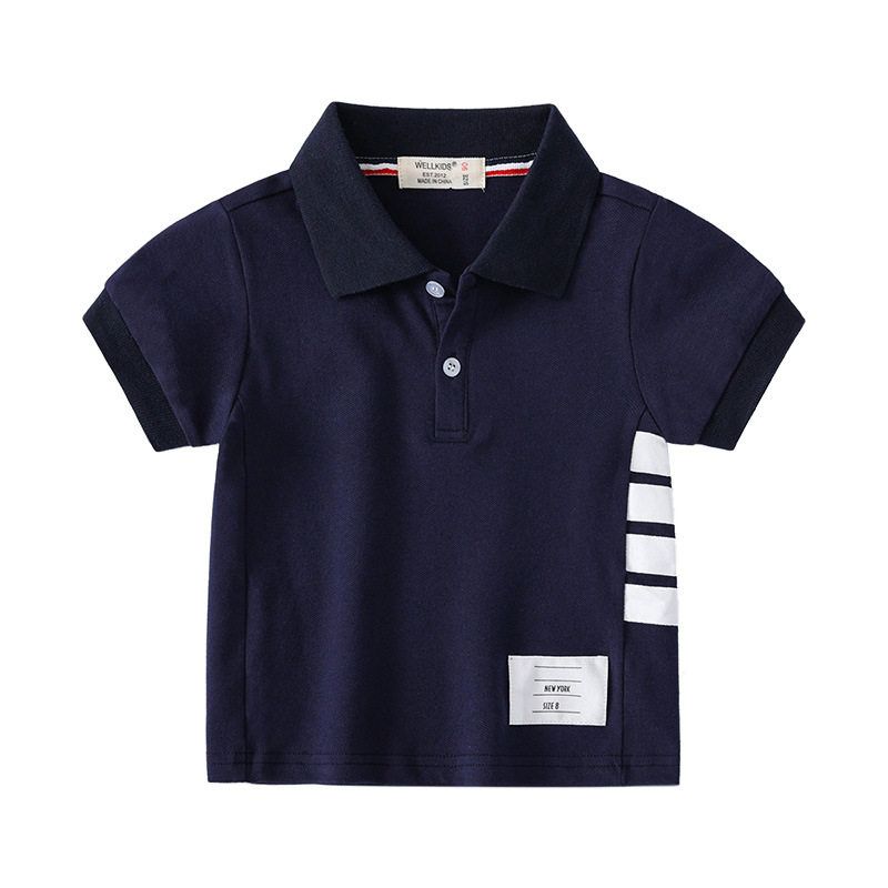 Boys' Short-Sleeved Polo Shirt Summer Kids Four Bars Half Sleeve Pearl Cotton T-shirt Tops Baby Boy Lapel Clothes