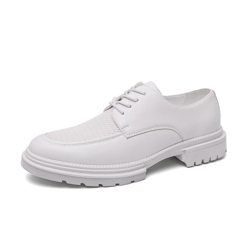 Men's Plus Size Brogue Leather Shoes with Thick Sole, Height Increasing Design, British Style, Hollowed-out, Casual Suit Shoes