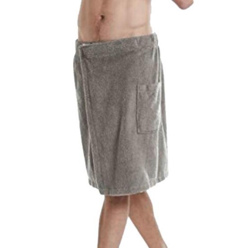 Men Bathrobe Bath Towel Adjustable Elastic Waist Homewear Nightgown Pocket Outdoor Sports Swimming Gym Spa Towel