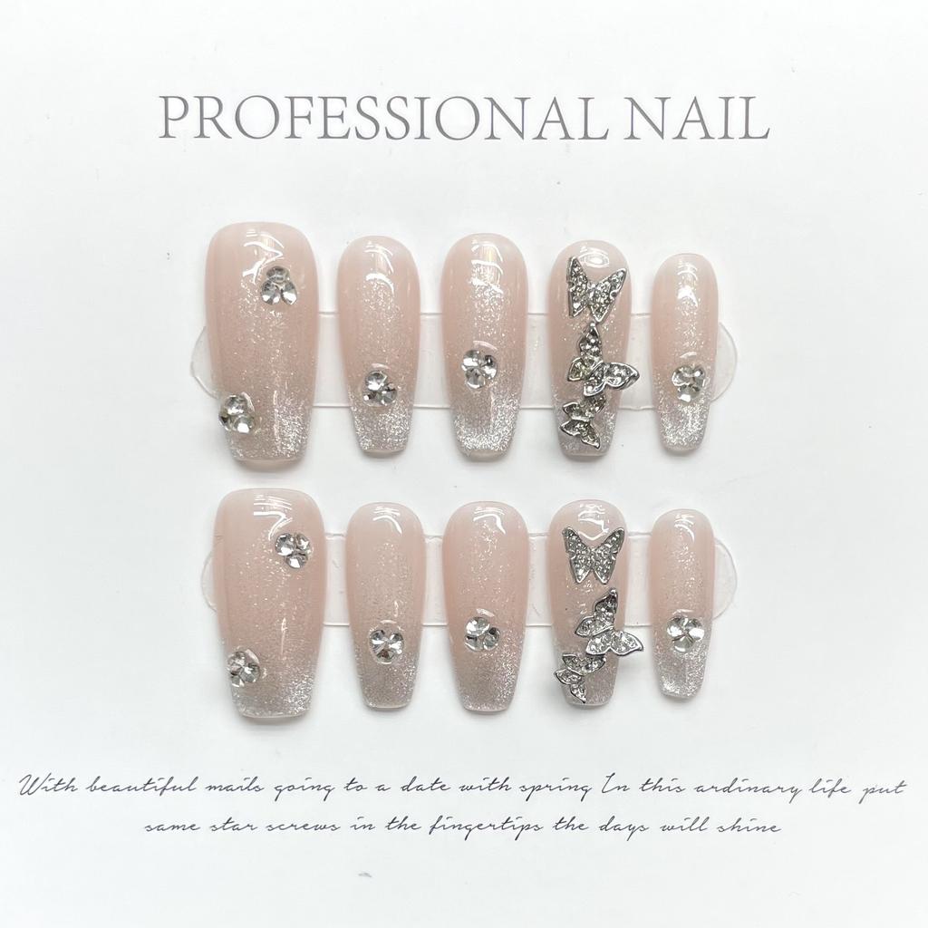 10pcs/set Purely Handmade Wearable Nails Removable Nail Art French Simple False Nails Finished Long and Short Nails