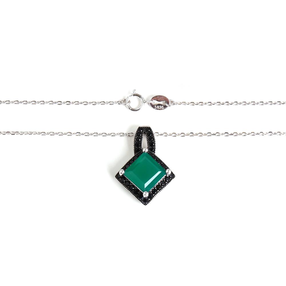 S925 Silver Natural Green Agate Real Gemstone Ring Pendant Necklace Elegant and Noble Fine Jewelry Set for Women Birthday Gift