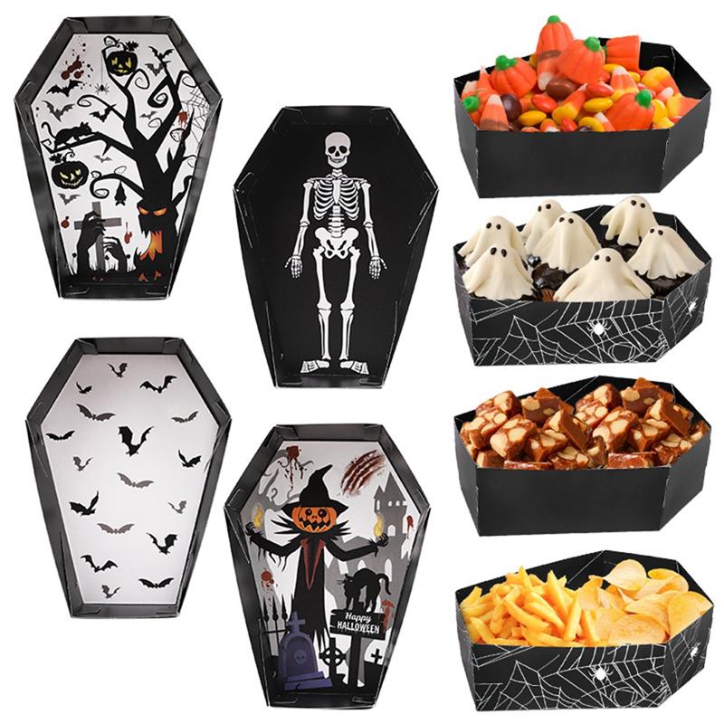 A95I-Halloween Party Decor Supplies Trick Or Treat Halloween Food Serving Trays Horror Coffin Snack Cookie Gift Boxes