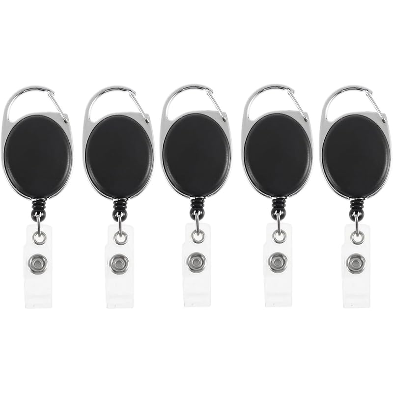 GLUN Oval Black Colour Retractable Reel ID Card Holder, ID Badge Reel Clip On Card Holders