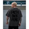 Men's Washed Faith Over Fear Print 100% Cotton Oversized Short Sleeve T-shirt