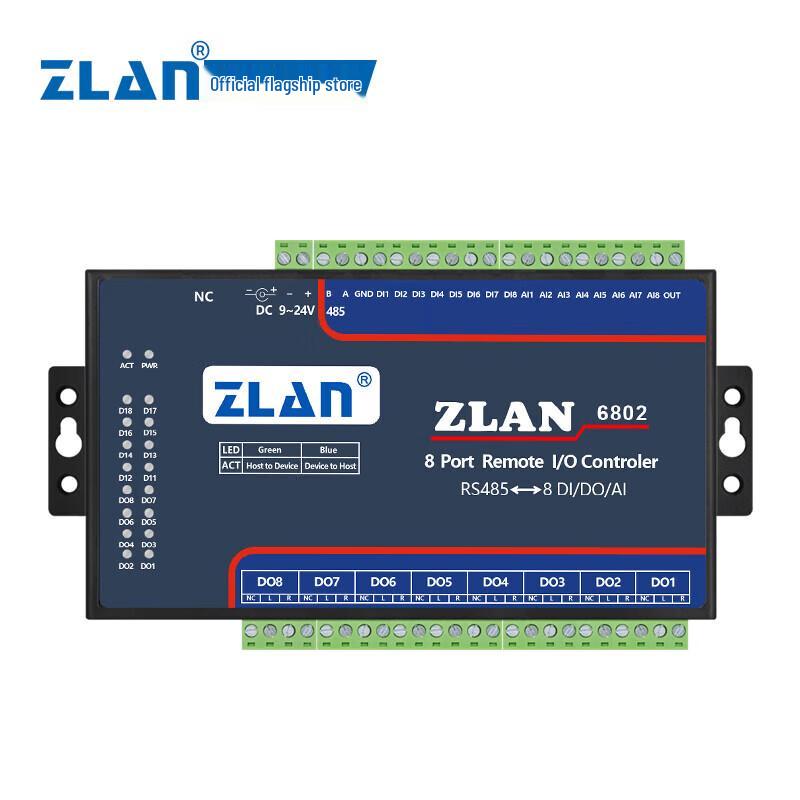 ZLAN ZLAN6802 8-Channel Remote IO Controller (0-5V AI, DI, DO)