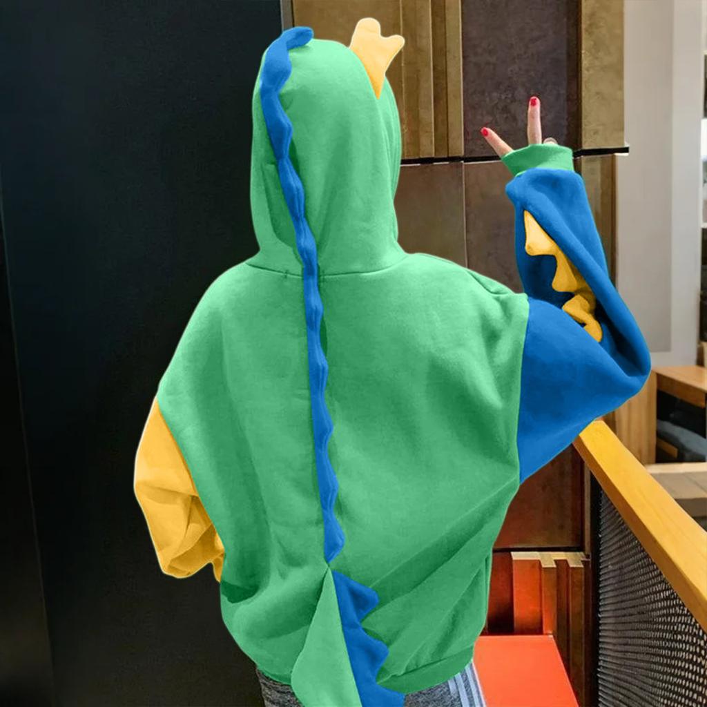 Women's Contrasting Dinosaur Loose Casual Pullover Sweatshirt Sweatshirt