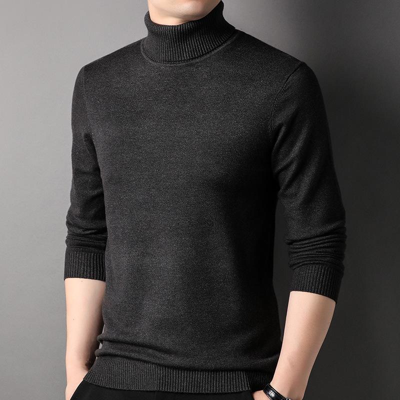 Men's Autumn and Winter Turtleneck Solid Color Sweater Men's Base Shirt Men's Trendy Warm Sweater Casual Business Men's Clothing