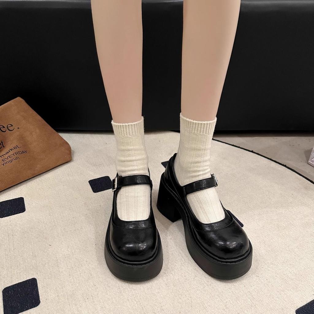 2025 Autumn Platform Thick Heel Mary Jane Small Leather Shoes Women's Black British Retro College Style Light Mouth New Single Shoes