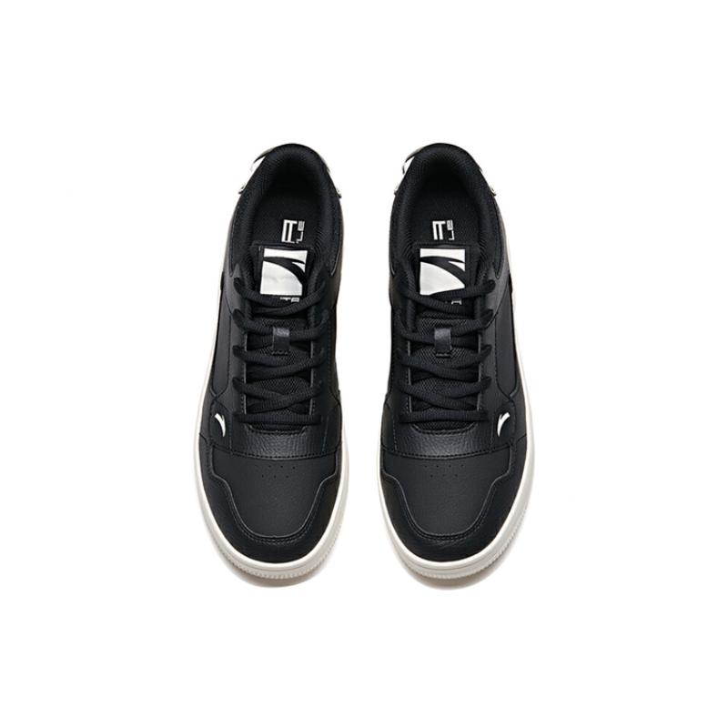 Anta Textile, Synthetic Leather Low top Coverage Slip Resistant Skateboard Shoes Men's Black White Sneakers 912018022-3