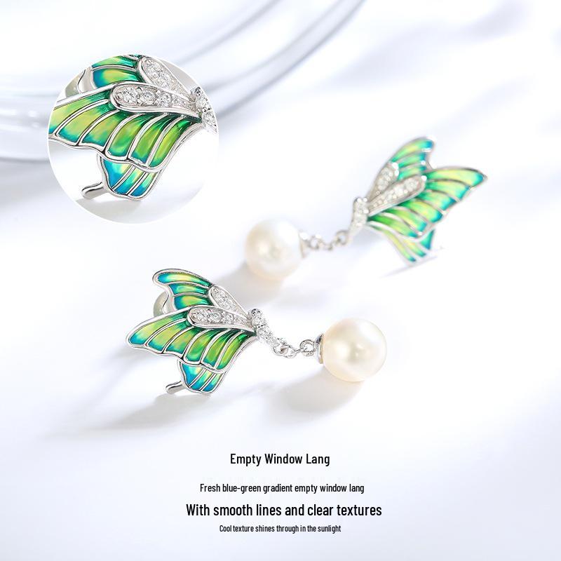 Butterfly Dream Enamel Pearl Earrings: S925 Sterling Silver, Fashionable Design