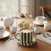 Ceramic Striped Coffee Cup Saucer Set Vintage Milk Mug Fashion Couple Mug  Gift