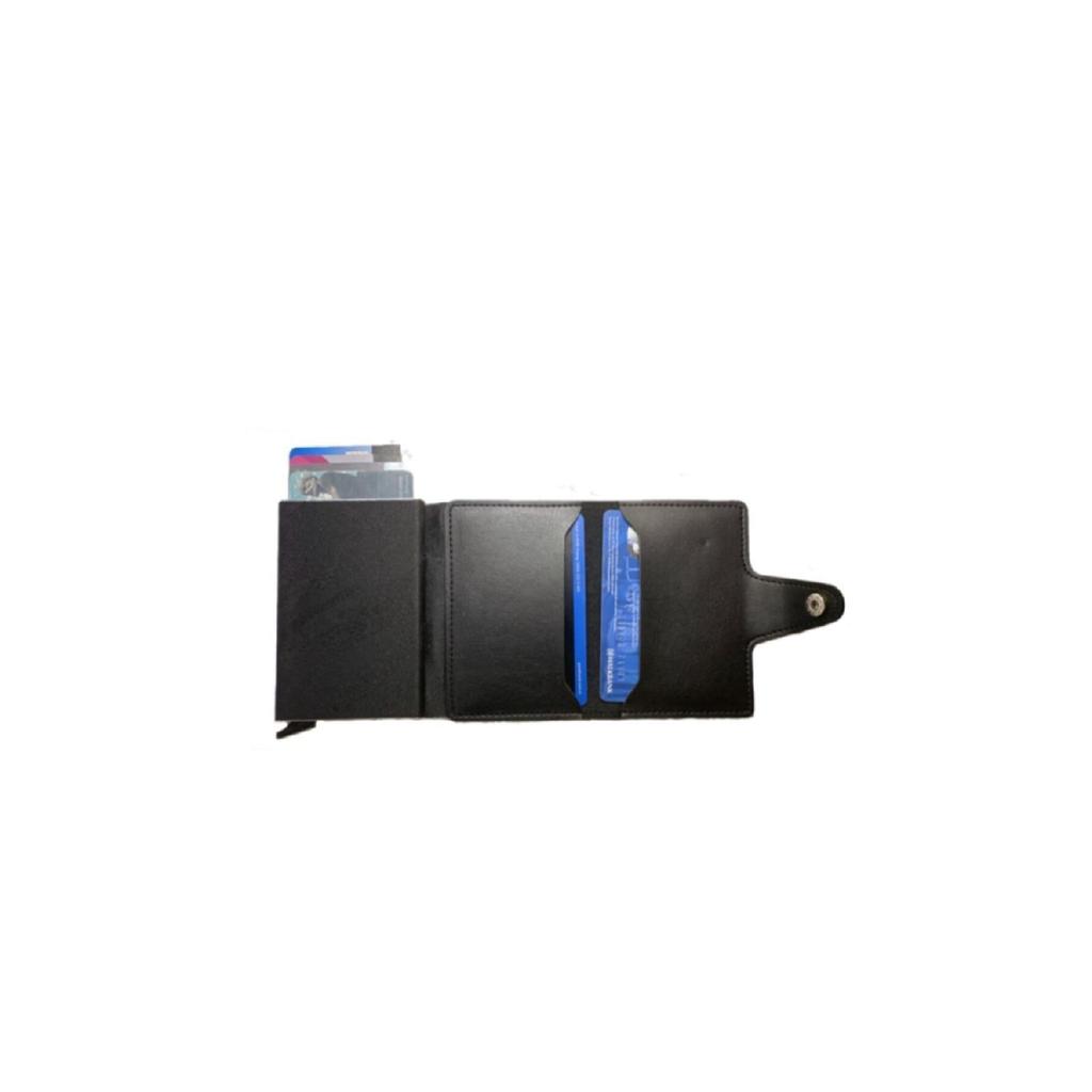 Comely RFID-geschützte Leder-Geldbörse mit automatischem Aluminiummechanismus, Unisex, Kartenhalter