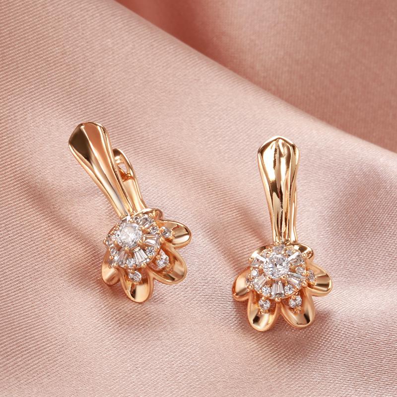 New  Rose Gold Crystal Flower Women Earrings Ring Sets Natural Zircon Earrings Trend Unusual Creative Wedding Jewelry