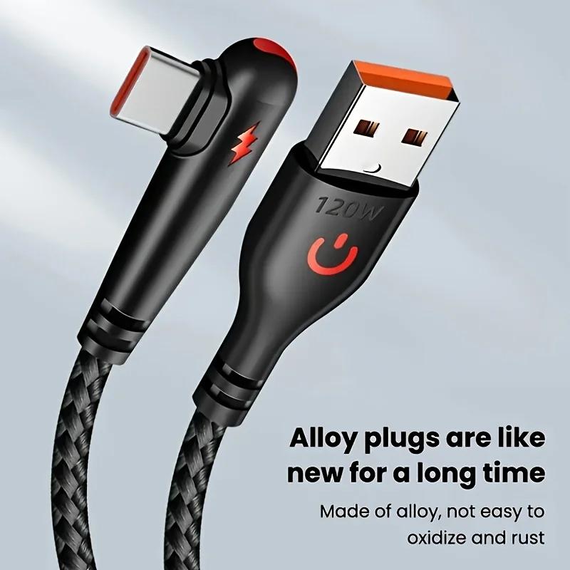 120W Fast Charging Usb To C Cable 90 ° Bend Design Suitable For Huawei Xiaomi Honor Vivo Charging Cable