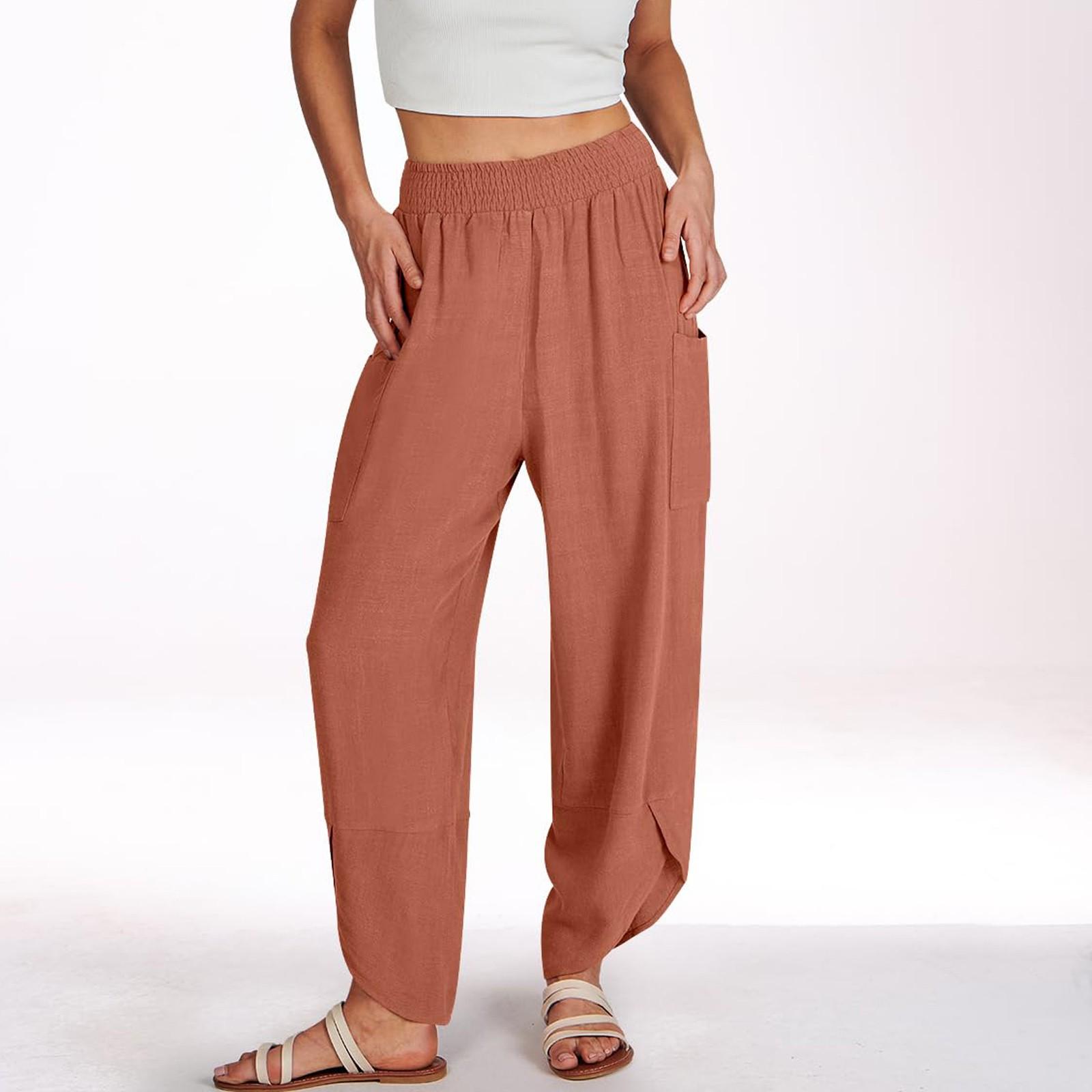 

Women Casual High Waisted Wide Leg Baggy Pants Summer Trendy Outfits Pants Trousers With Pockets XL помаранчевий