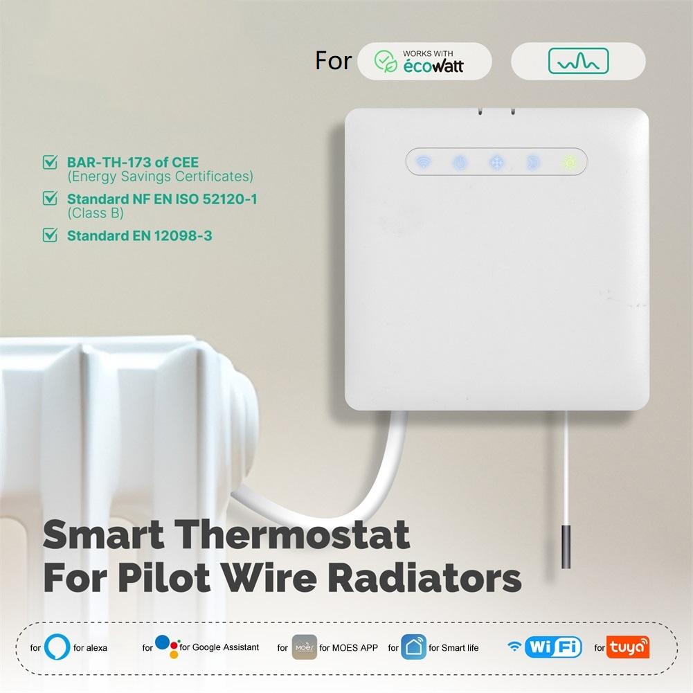 Smart Wifi Thermostat for Radiator Heating For Pilot Wire System with For Ecowatt Electricity Use Monitoring and App