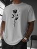 Unisex Summer Cotton Short Sleeve T Shirt Minimalist White Line Rose Stem Print Crew Neck Aesthetic Street Casual Male Tee