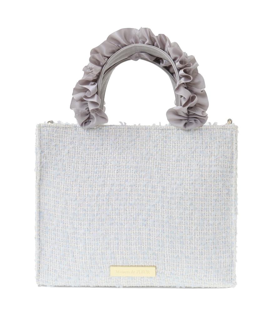 Maison de FLEUR Tweed Frill Handle Shoulder Bag, Blue Tote Bag, 08000045900
