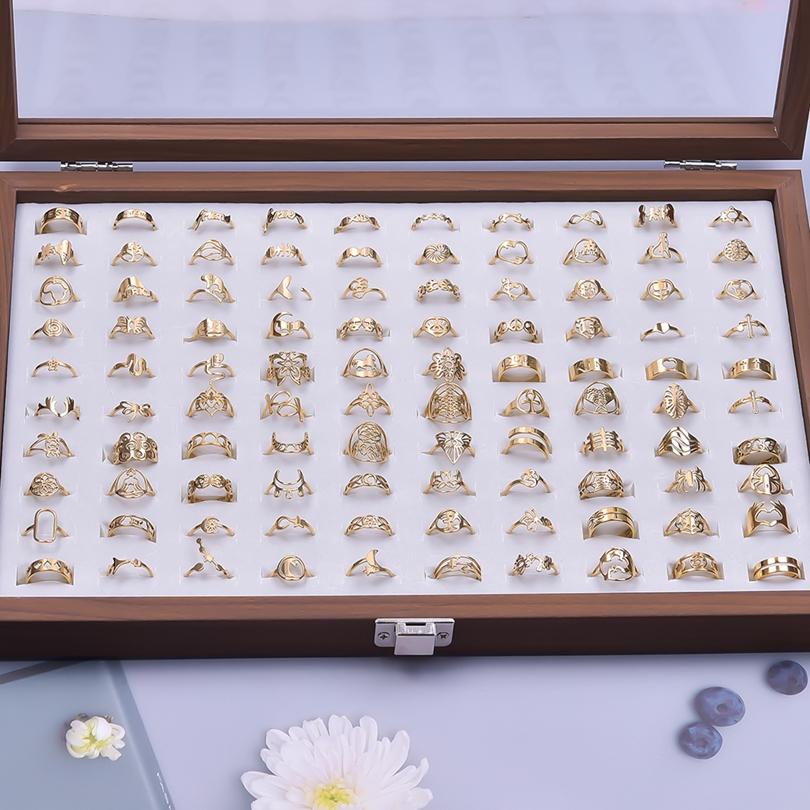 Großhandel Regenbogen/Silber/Gold Farbe 100% Edelstahl Offen Verstellbare Ringe Für Damen Herren Accessoires Vintage Finger Schmuck