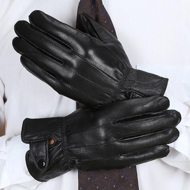 1pair Men's PU Leather Winter Autumn Driving Keep Warm Gloves Fleece Tactical Gloves Black Outdoor Sports Waterproof Mitten