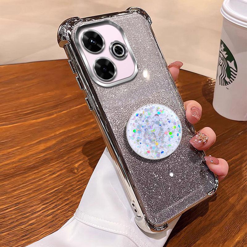 For POCO M6 Plus Holder Case Luxury Shiny Protective Shockproof Stand Cover Case For Xiaomi Redmi 13 5G 4G 13X 13C Coque Shell