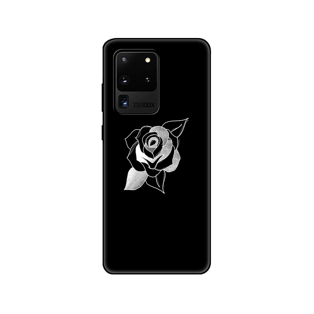 

Черный чехол из ТПУ для Samsung Galaxy S20 /S20 PLUS/S20 ultra/S20+ /S20FE задняя крышка черный белый цветок розы SamsungS20 Ultra