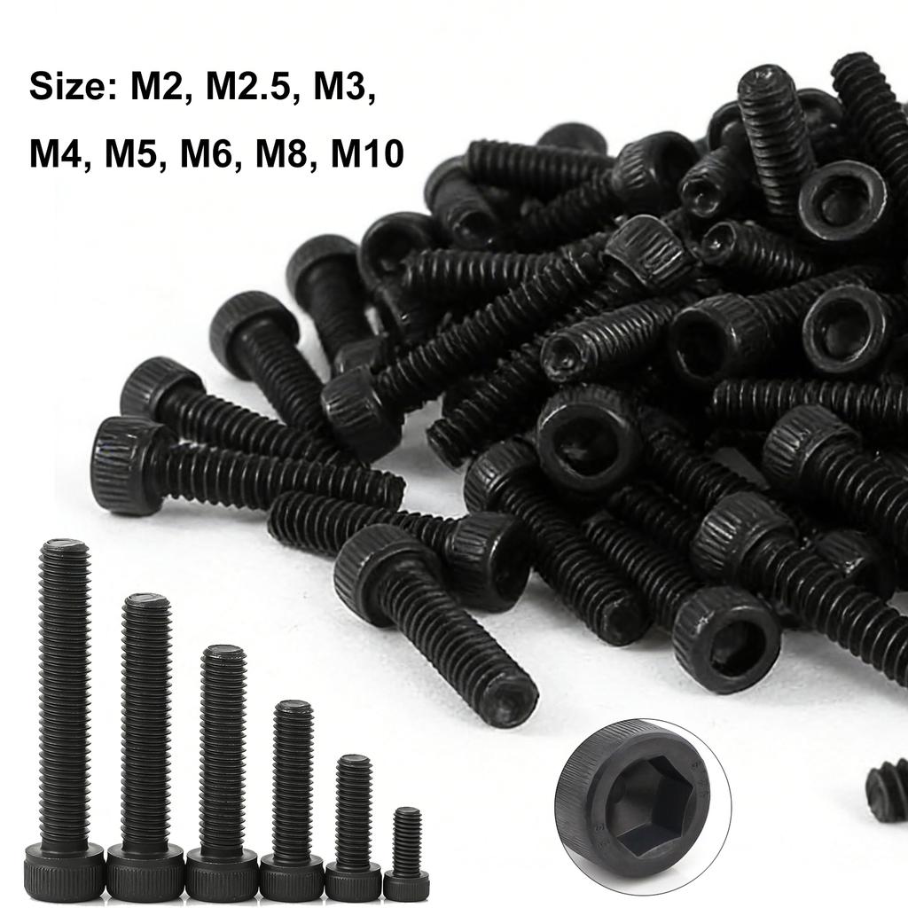 180-300pcs Black Hex Socket Screws 12.9 Grade High Tensile Alloy Steel M2 M3 Metric Bolts for Industrial Maintenance