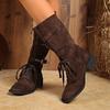 Heeled Mid Calf Women'S Boots Casual Walking Shoes Winter Chelsea Boots Lace Up Suede Sport Shoes Buckle Snow Botas