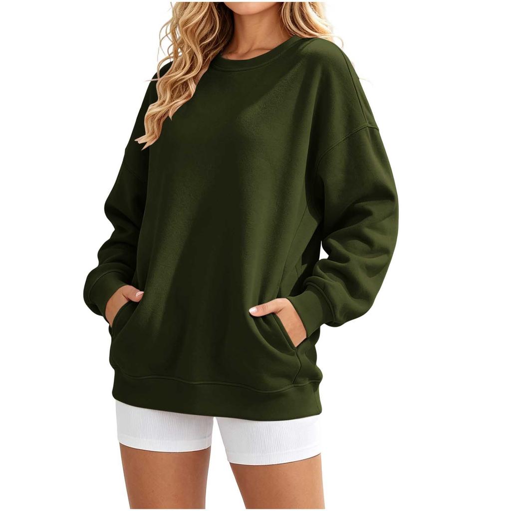 Trendiges lockeres Sweatshirt für Damen - Pullover mit Farbe, Rückenfalten und Taschen
