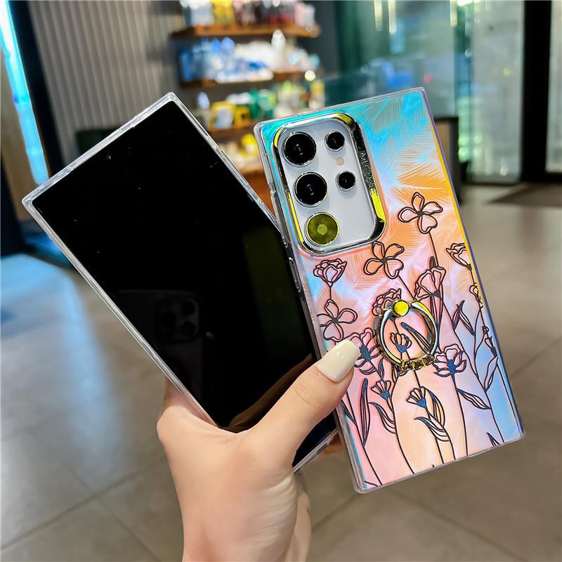 Suport pentru telefon cu inel cu diamante de ultimă generație, husă cu flori cu rază pentru Samsung A55 A35 A15 A25 S24 S23 FE A54 A14 A34 S22 Ultra