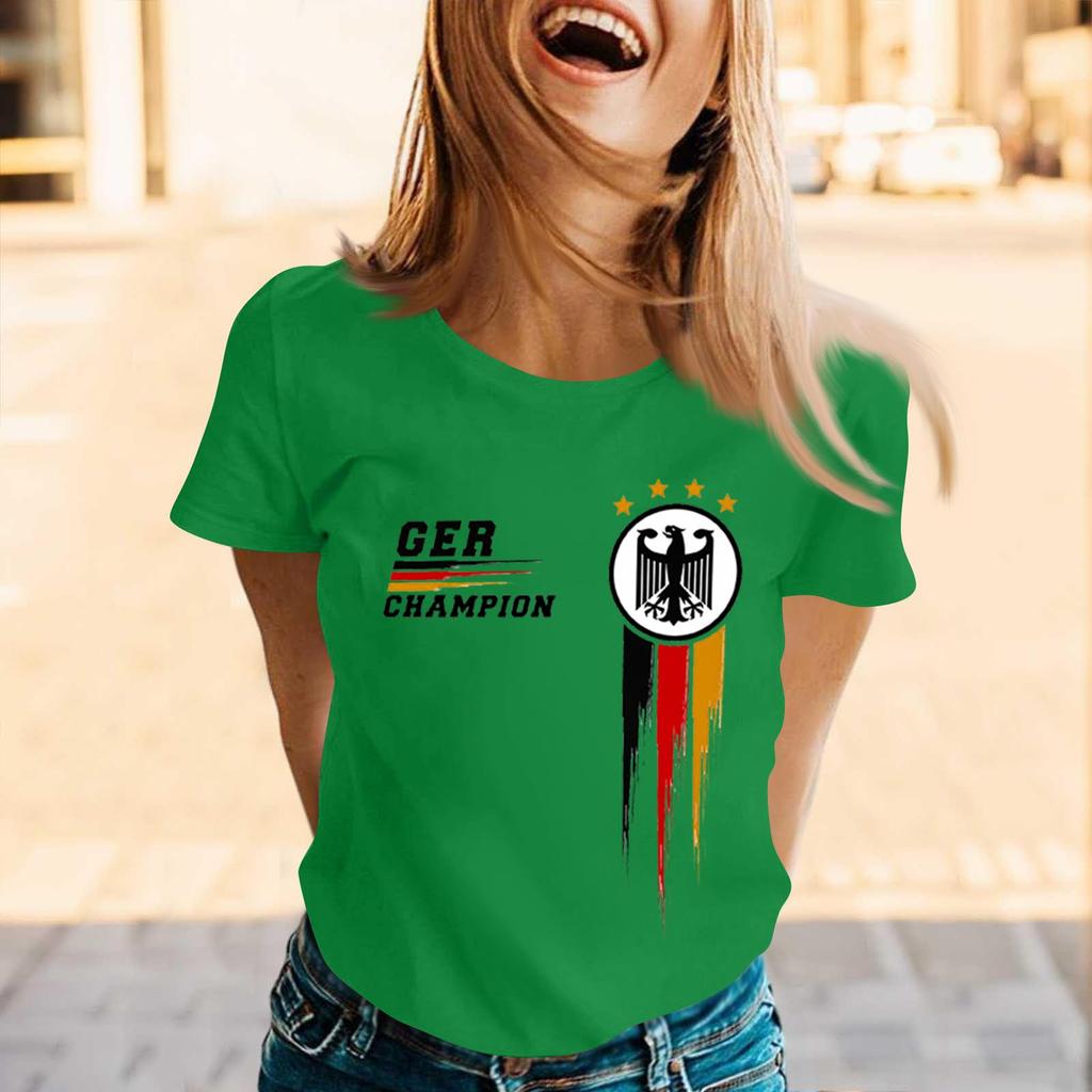 Womens Casual Crew Neck Short Sleeve Pullover T Shirt Letter Print Top Loose Fit Comfortable Supporter Tee for Sports Events Daily Wear