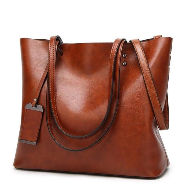 Bolsa balde de couro pu com cera, estilo simples, alça dupla, bolsa de ombro para mulheres, sacola de compras, bolsa tote feminina