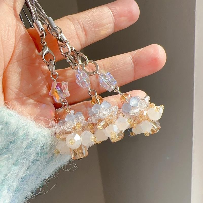 Cute Christmas Mobile Phone Straps Bead Christmas Tree Keychain Lanyard Bag Pendant Decoration Year Gift