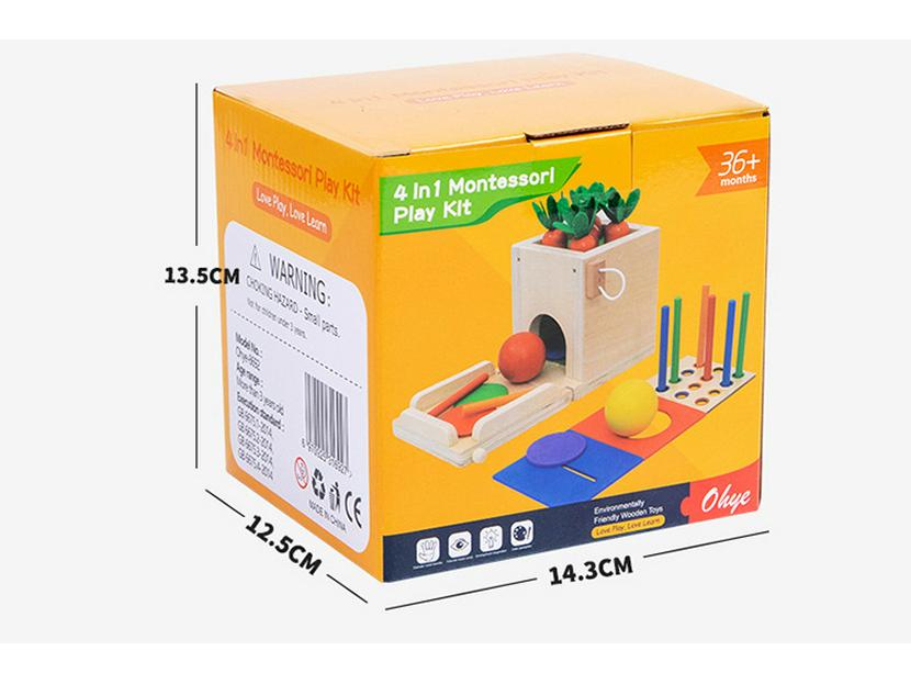 Montessori 4-in-1 Münzbox: Multifunktionaler Steckstab, Zieh-Rettich, Bausteine für die frühe Kindheit und Farbzuordnungs-Intelligenzspielzeug.