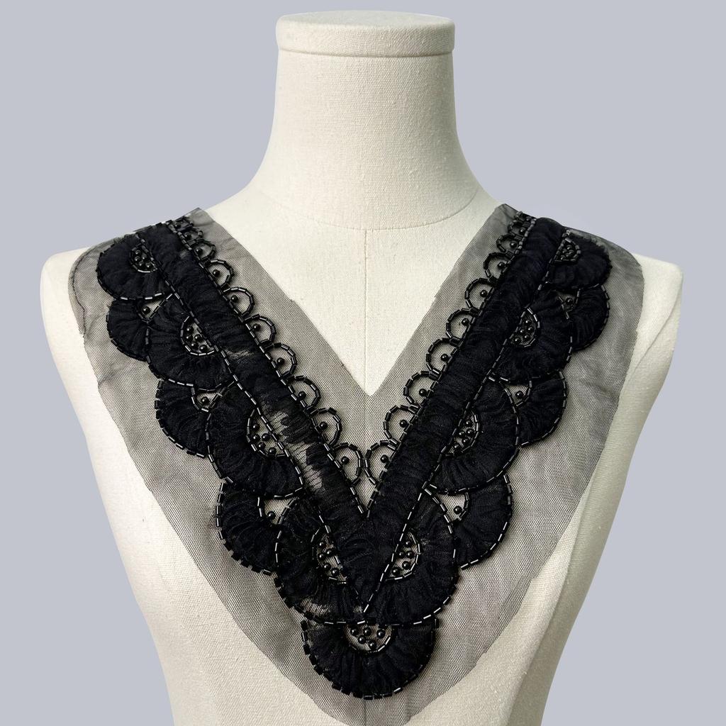 Black And White Mesh Embroidery Bead Neckline Lace Clothing Collar Corsage Front Collar Anti-Light Collar