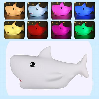 Cute Cartoon Shark Shape Silicone Light LED NightLights USB Rechargeable Bedside Decor Atmosphere Lamp
