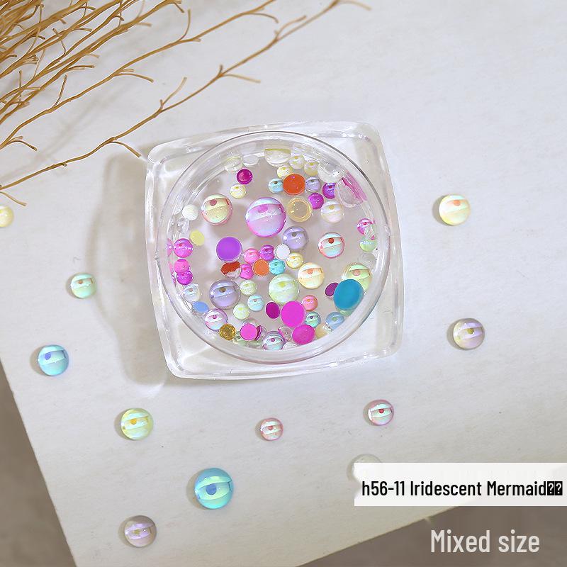 Mermaid Pearl Aurora Nail Rhinestones: Candy Color Crystal Bubble Beads for Nail Art Decor (Flat Bottom)