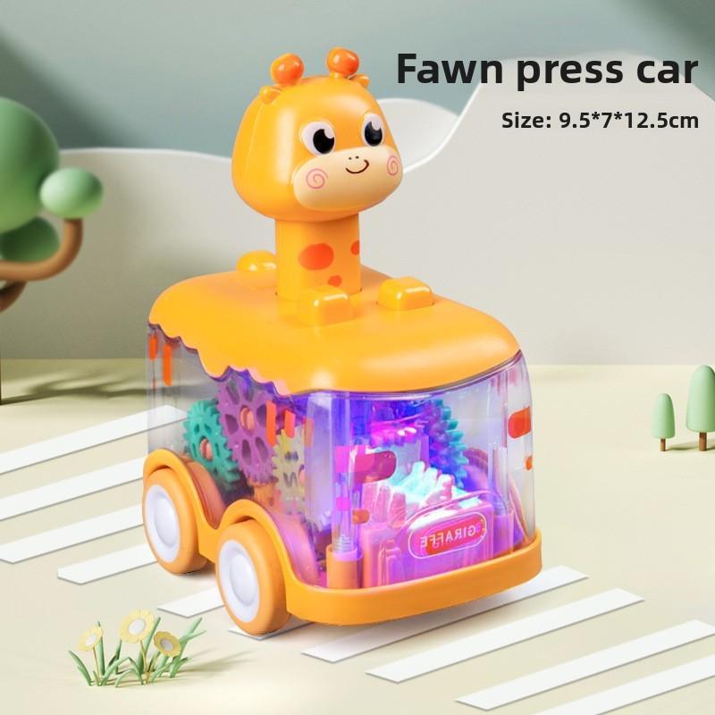 Small Tiger Deer Light Up Pressing Gear Toy Car For Kids Boys Girls Night Market Gift