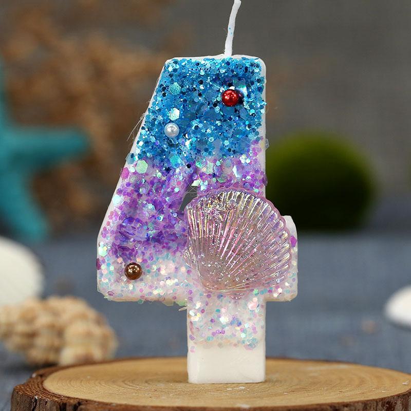 Blue Birthday Number Candle Pearled Cake Funny Decoration Party Supplies Memories Candle Sparkles Beautiful Child Lamps Candles