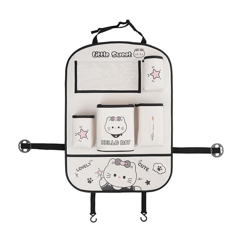 Car Backseat Organizer Hanging Storage Bag Kids Rear Seat Protection Anti-Kick Dustproof PVC Leather Multi-Function Pocket