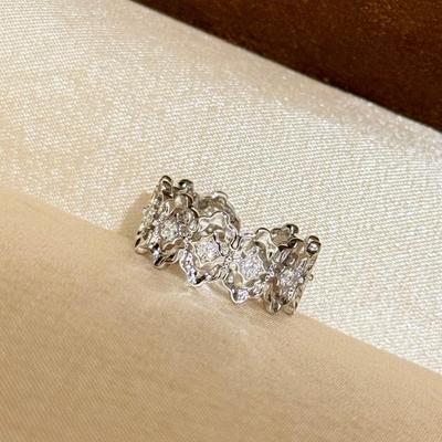 Diamond Clover Open Ring Simulated 7A High Carbon Diamond18k Gold Texture Full of Wealth and Good Luck Daily Wear