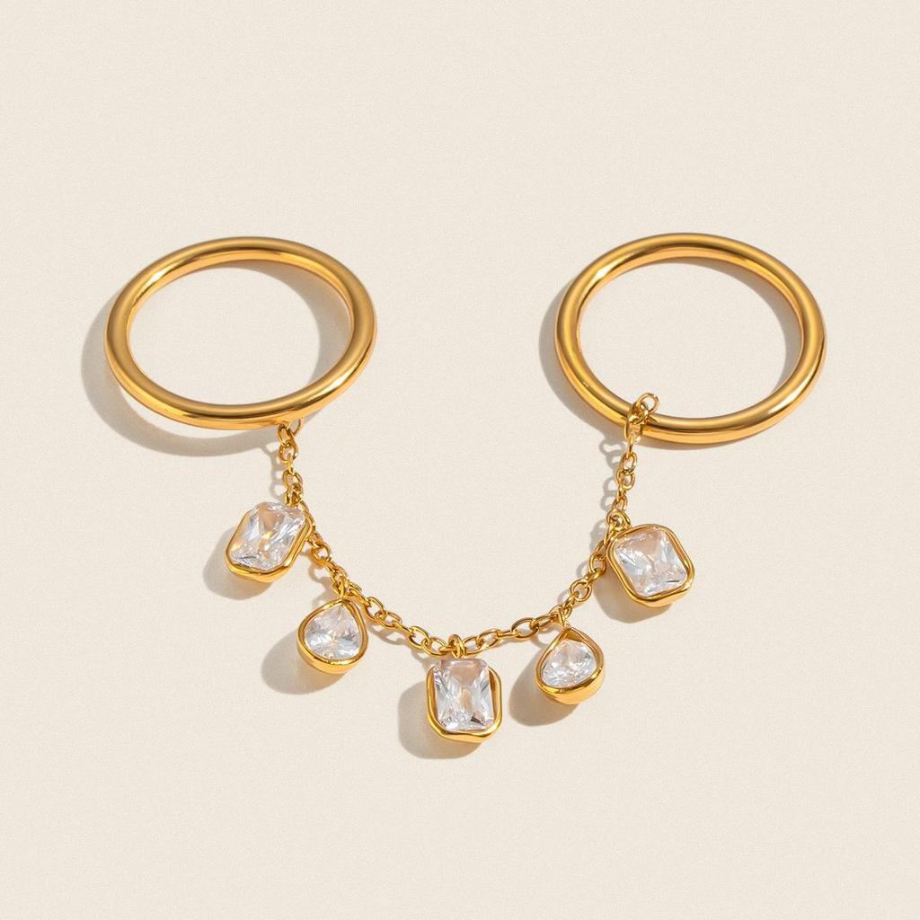 Xia Ling European & American CZ Ring, Unique Design, Titanium Steel, 18K Gold Plated, Non-Fading.
