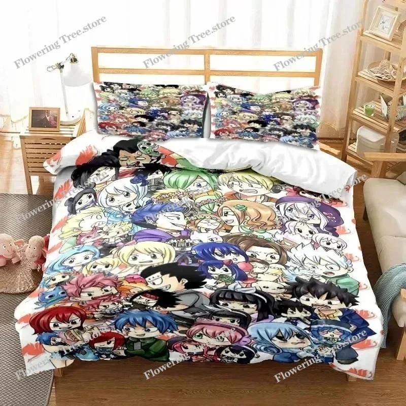3D Anime Fairy Tail Bedding Set Bed Three-piece Set Duvet Cover Single Double Bed Queen Size Duvet Cover Set Adult Boys Bedroo