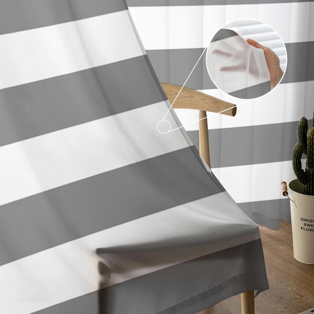 Stripes Grey Tulle Curtains Living Room Kitchen Chiffon Curtain Bedroom Balcony Sheer Curtain Fashion Home Decor