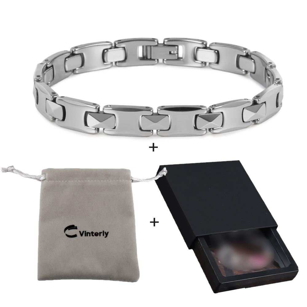 Vinterly Tungsten Carbide Bracelets Men Scratch-proof 10mm Wide Chain Link Jewelry Waterproof Silver-color Metal Shiny Polished