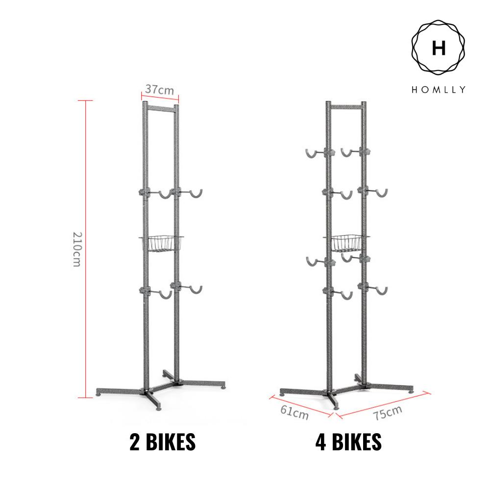Homlly Free Standing Bike Bicycle Storage Rack Display with Basket (Hold 2/4 bikes)