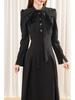 Hepburn Style Black Waist-Defining Gothic Long Dress with Peter Pan Collar