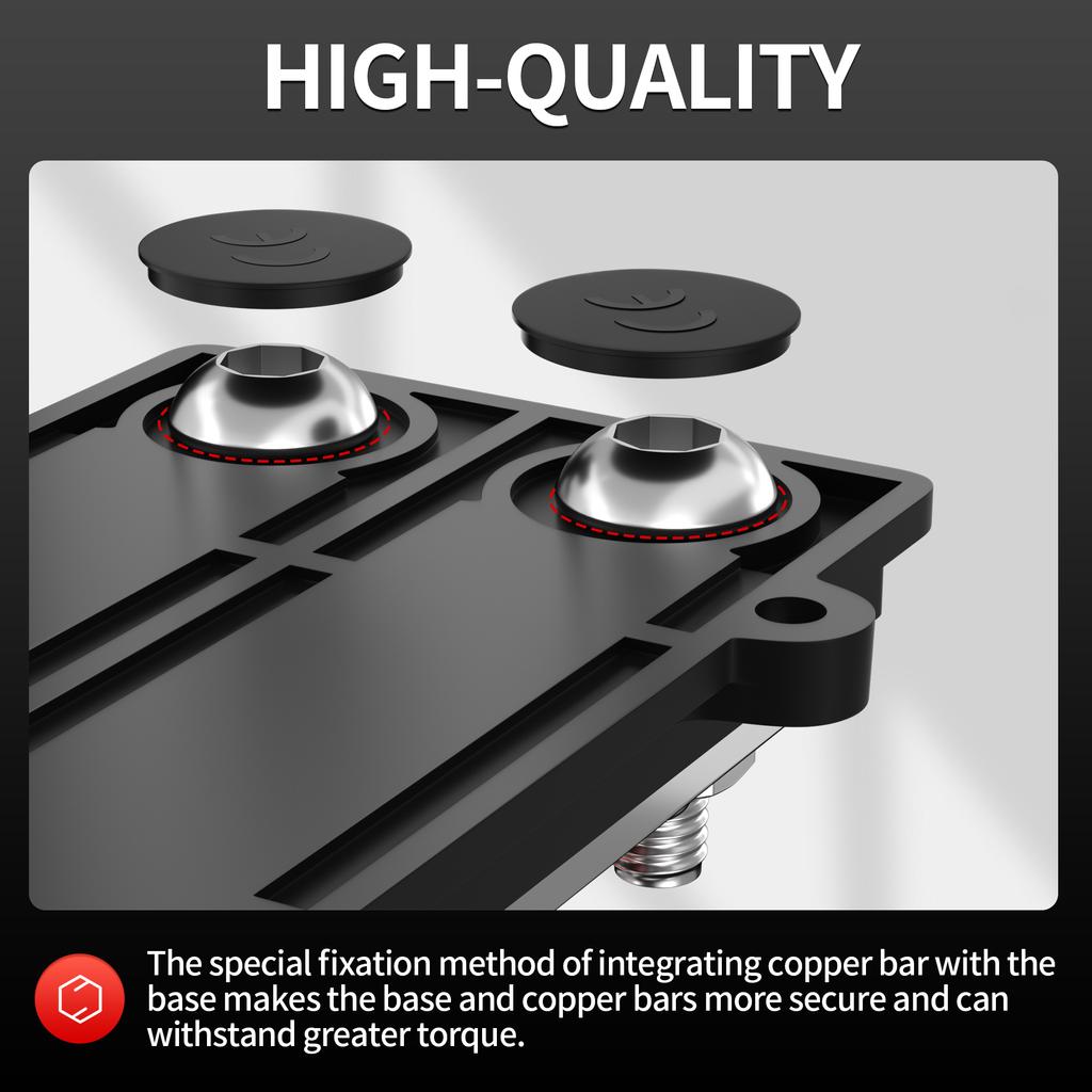 Barra di distribuzione a doppia fila da 250 A, blocco di distribuzione dell'alimentazione da 12 V, 8 perni terminali da 3/8", 6 terminali a vite n. 8, barra di distribuzione della batteria con messa a terra positiva.