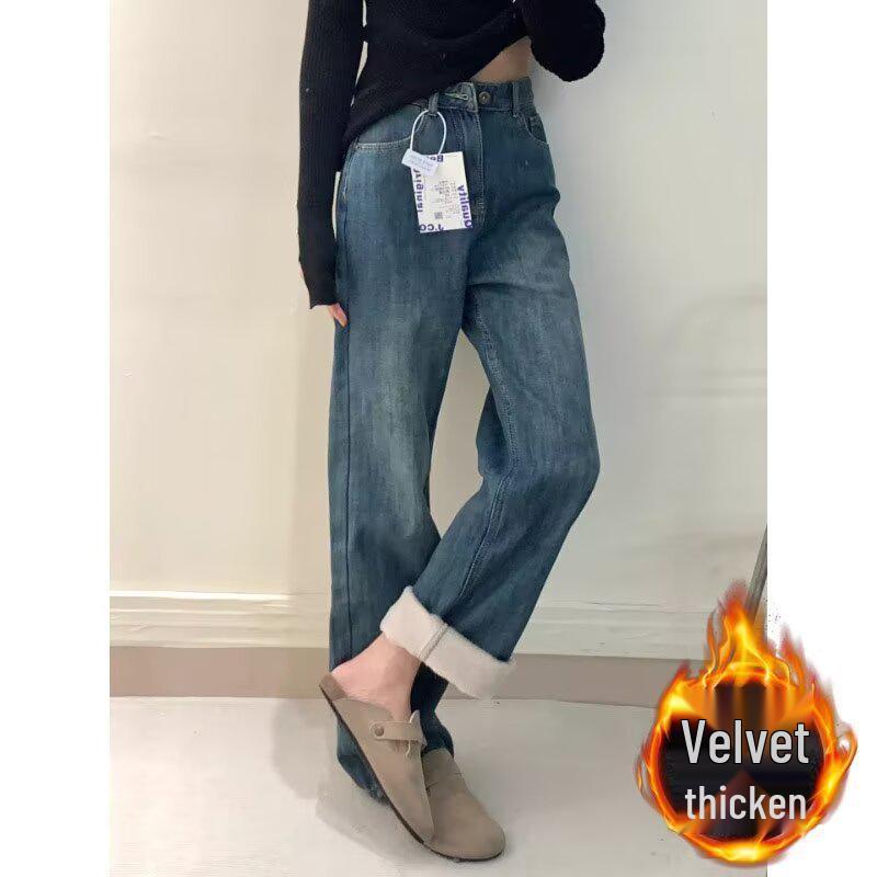 

Женские зимние джинсы с флисовой подкладкой, облегающего кроя: С высокой талией, облегающие бедра, широкие брюки, вариант плюс-сайз для фигур типа «груша». M